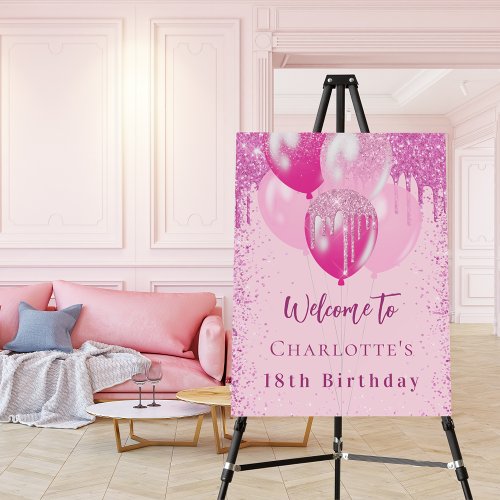 Birthday pink balloons girl welcome party foam board