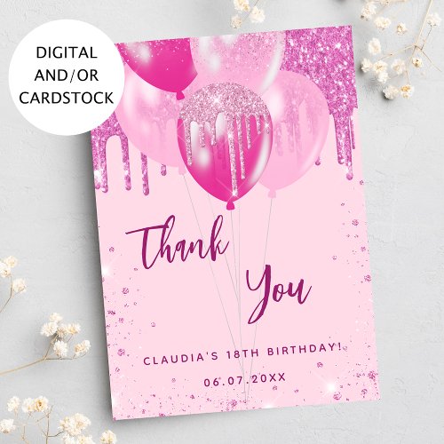 Birthday pink balloons thank you card