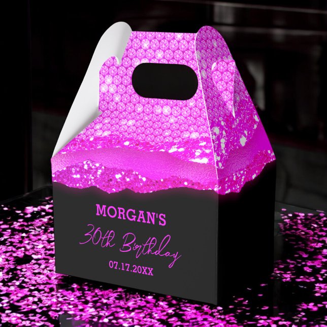 Birthday Pink Black Glitter Name Thank You Favor Boxes (Creator Uploaded)