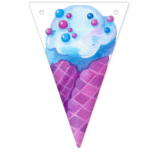 Birthday Pink Blue Ice Cream Cones Party Bunting Flags