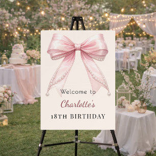 Birthday pink bow cream ivory pearls welcome foam board