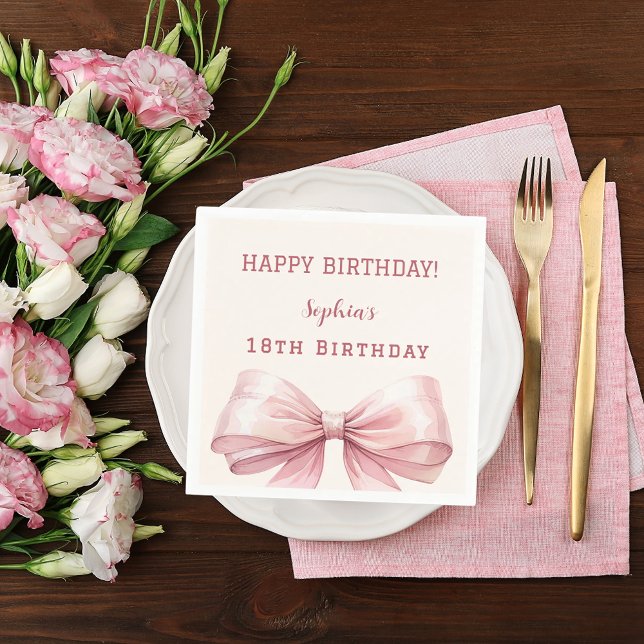 Birthday pink bow cream  napkins (Creator Uploaded)