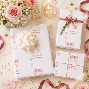 Birthday pink bow white girl wrapping paper sheets