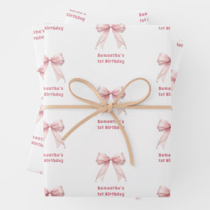 Birthday pink bow white girl wrapping paper sheets