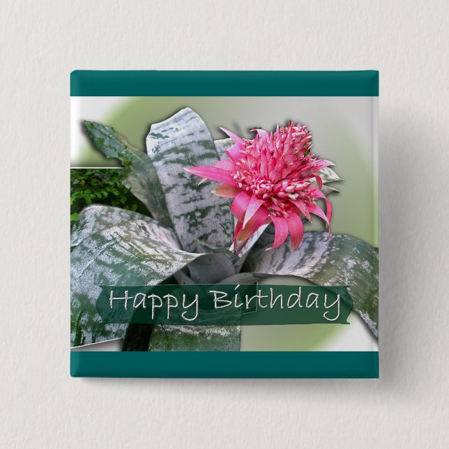 Birthday Pink Bromeliad Button (Front)