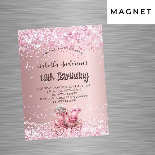 Birthday pink carriage girly luxury magnetic invitation