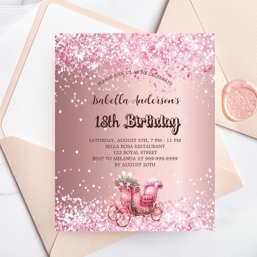 Birthday pink carriage glam budget invitation flyer
