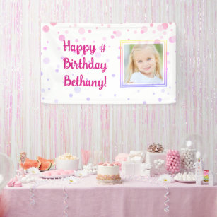 Birthday Pink Confetti Dots Photo Personalized Banner