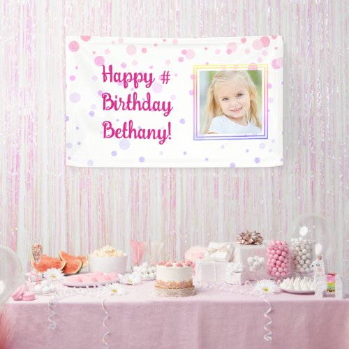 Birthday Pink Confetti Dots Photo Personalized Banner