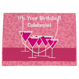 Birthday Pink Cosmo Martini Alcohol Custom Event  Large Gift Bag