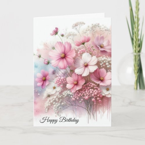 Birthday Pink Cosmos Bouquet Card