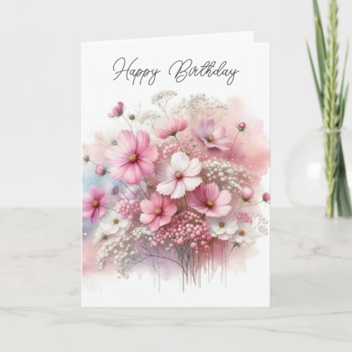 Birthday Pink Cosmos Bouquet Card