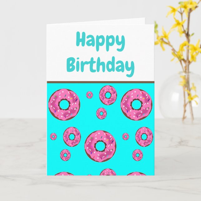 Birthday Pink cream donuts Card (Yellow Flower)