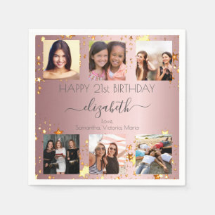 Birthday pink custom photo collage friends napkins