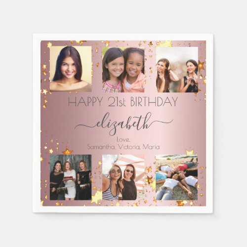 Birthday pink custom photo collage friends  napkins