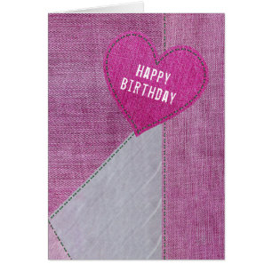 Birthday Pink Denim Heart Cards