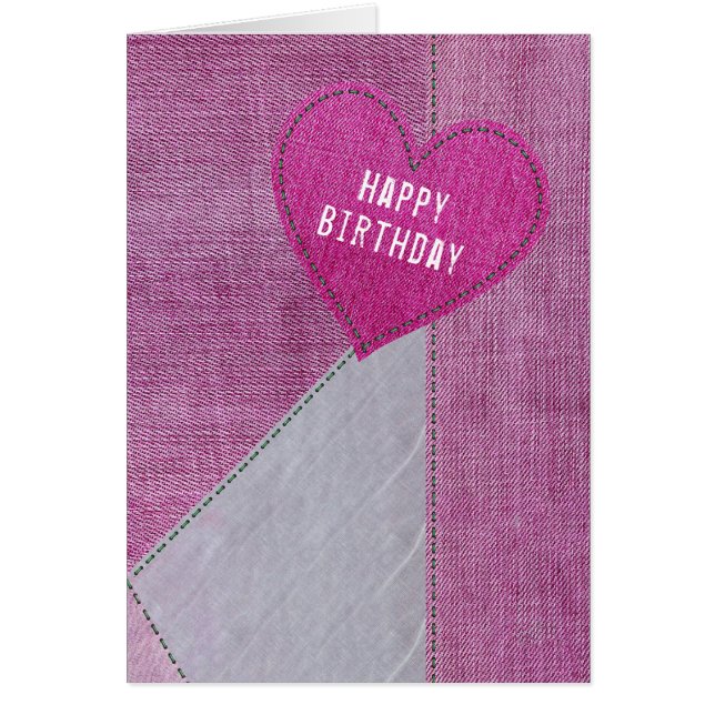 Birthday Pink Denim Heart Cards (Front)