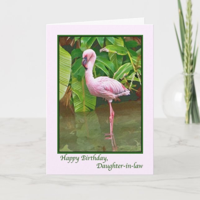 Birthday, Pink Flamingo,  Daughter-in-law Card (Front)
