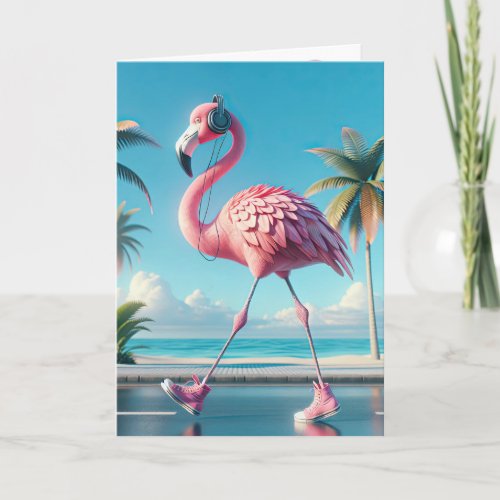 Birthday Pink Flamingo Wearing Sneakers Card