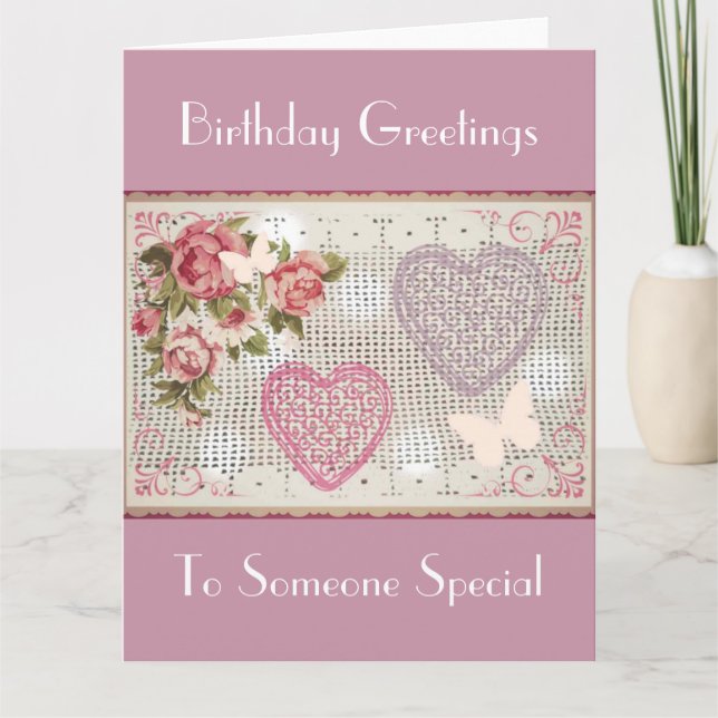Birthday Pink Floral Decorative Art Card (Front)