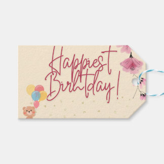 Birthday Pink floral gift tag, personalized  Gift Tags