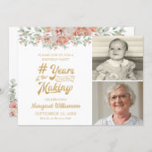 Birthday Pink Floral YEARS IN THE MAKING 2 Photo Invitation (Front/Back)