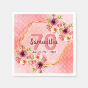 Birthday pink florals gold geometric name napkins