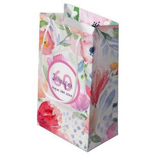 Birthday pink florals monogram small gift bag