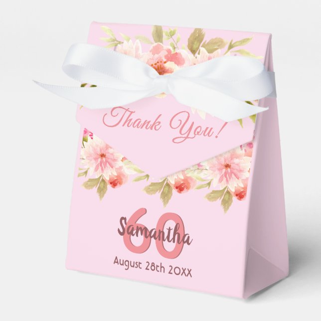 Birthday pink florals monogram thank you favor boxes (Front Side)