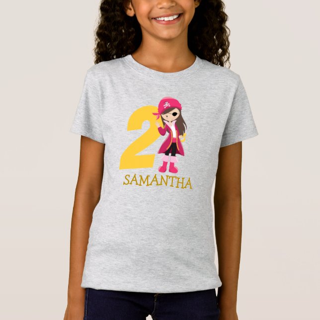 Birthday Pink GIRL Party Pirate 2nd Name  T-Shirt (Front)