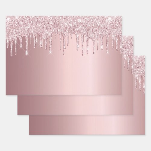 Birthday pink glitter drips sparkle dusty rose wrapping paper sheets