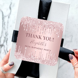 Birthday pink glitter dusty rose luxury Thank You Classic Round Sticker