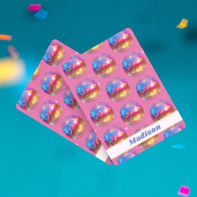 Birthday Pink Glitter Groovy 70s Disco Ball Custom Poker Cards (Creator Uploaded)