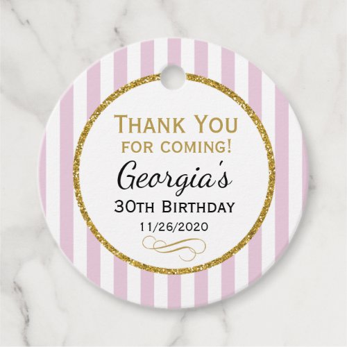 Birthday Pink Gold Stripe Thank You Favor Tags