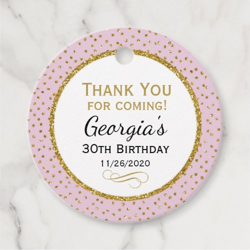 Birthday Pink Gold Thank You Favor Tags
