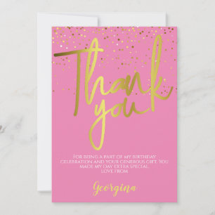 Birthday Pink Gold Typography Thank You Card