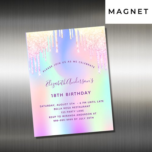 Birthday pink holographic invitation magnet