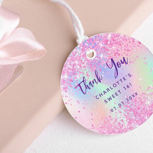 Birthday pink holographic thank you favor tags