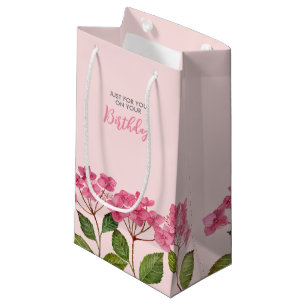 Birthday Pink Hydrangea Lacecaps Illustration Small Gift Bag