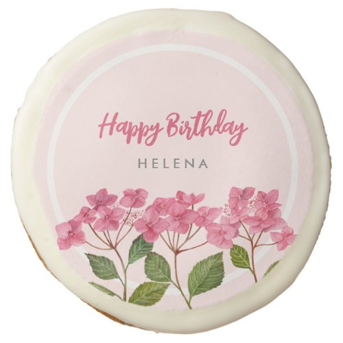 Birthday Pink Hydrangea Lacecaps Illustration Sugar Cookie