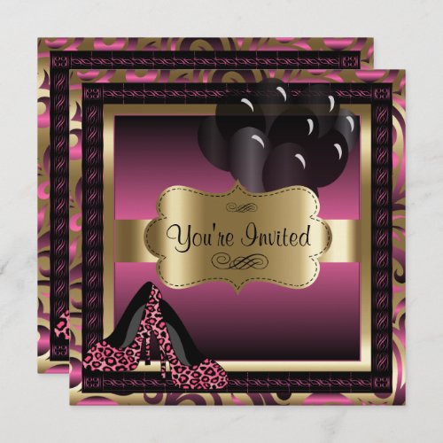 Birthday  Pink Leopard High Heels Invitation