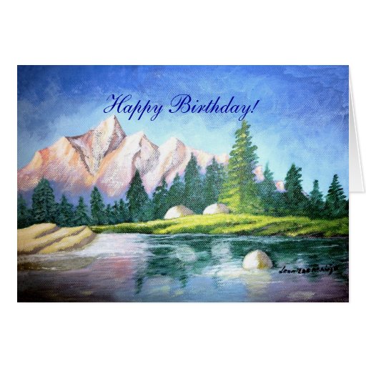 Birthday Pink Mountain Painting Greeting Card | Zazzle