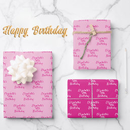 Birthday pink name girl wrapping paper sheets