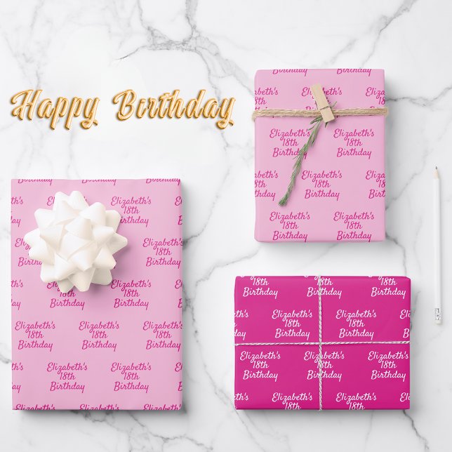 Birthday pink name girl wrapping paper sheets (Creator Uploaded)
