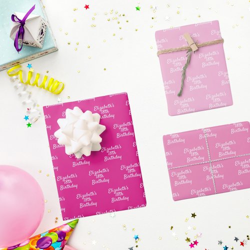 Birthday pink name girl wrapping paper sheets