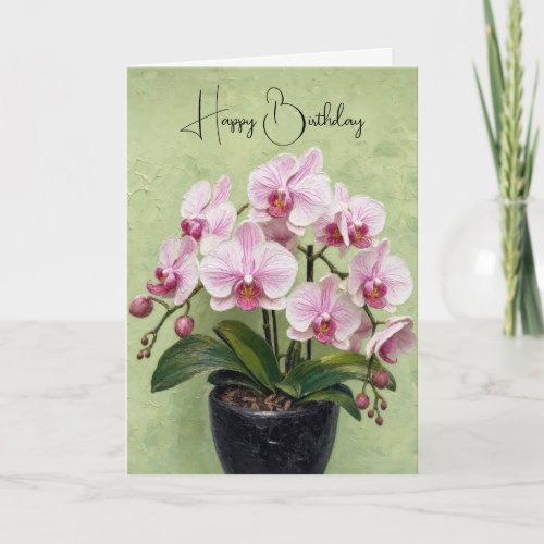 Birthday Pink Orchid Impasto Artwork Card