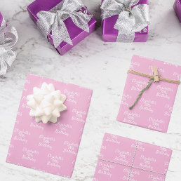 Birthday pink pastel white name girl wrapping paper sheets