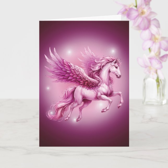 Birthday Pink Pegasus Fantasy Design Card (Orchid)