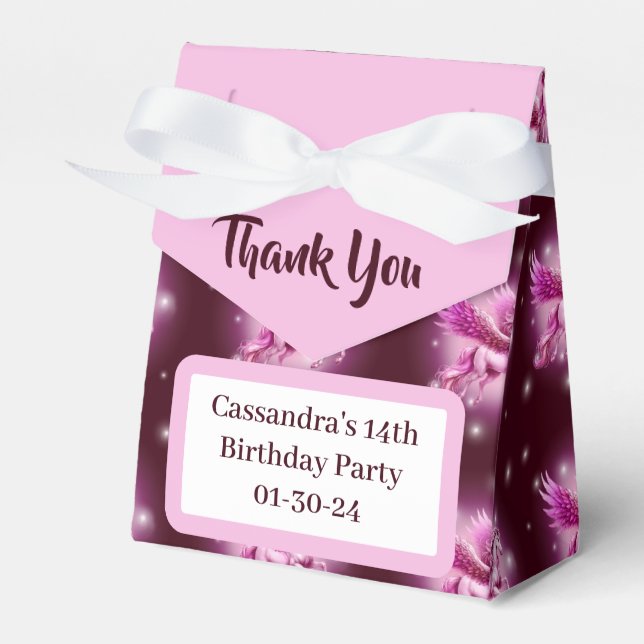 Birthday Pink Pegasus Fantasy Design Favor Boxes (Front Side)