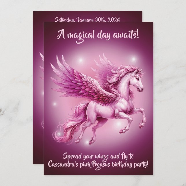 Birthday Pink Pegasus Fantasy Design Invitation (Front/Back)